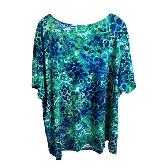 Ruby Rd. Shirt Womens 3X Green Blue Scoop Neck Pleated Short Sleeve Plus Size - Picture 4 of 6
